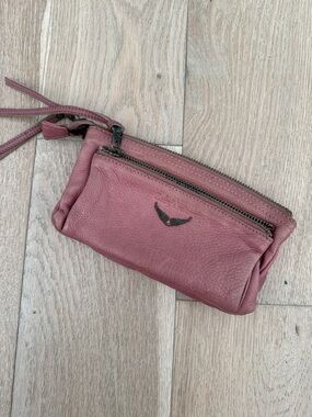 Zadig & Voltaire Pebbled Leather Wristlet in Mauve Pink